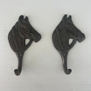 Cast Iron Set of Horse Wall Hooks Western Farmhouse Rustic Equestrian Country
